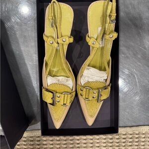 Prada Yellow Suede Kitten Heel Slingbacks